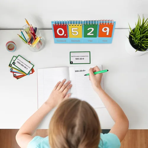 Vista 5 de Aizweb Rotafolio de valor posicional para estudiantes – Manipulativos de matemáticas K-3 para aula primaria – Doble cara con números enteros