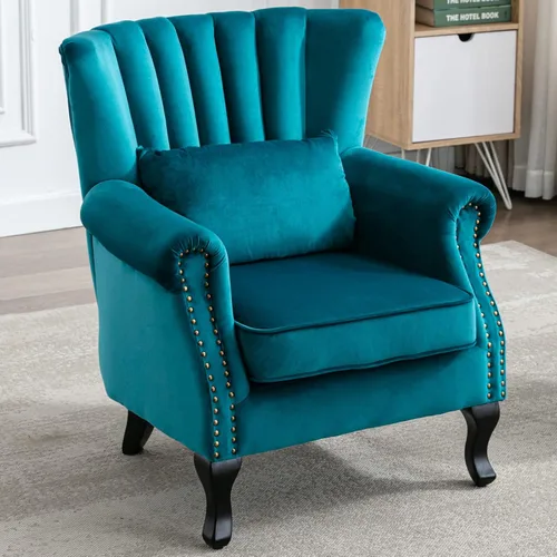 Vista 10 de Sillas de Brazo de Lectura Accent Sillas Midcentury Modernas Cómodas Silla de Sofá de Esquina, Silla de Club Wingback de Sala de Espera con Respaldo