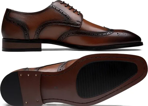 Vista 4 de Jousen Men's Dress Shoes Leather Formal Business Oxford Derby Shoes Brogue Wingtip Retro Dress Shoes for Men