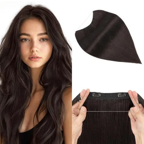 Vista 15 de MY-LADY - Extensiones de cabello humano real, extensiones de cabello humano real, 12 pulgadas, color marrón oscuro, extensiones de cabello largo