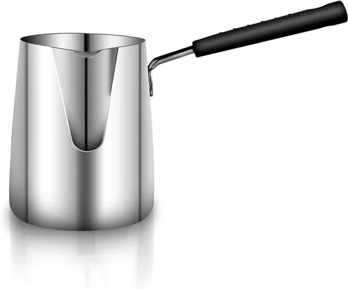 Vista 6 de Ibrik Cezve - Cafetera turca, calentador de leche y café de acero inoxidable, cafetera árabe Briki, olla para fundir chocolate y mantequilla