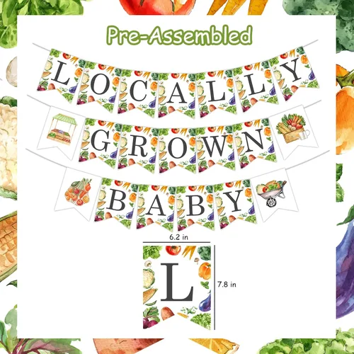 Vista 6 de Cartel de baby shower cultivado localmente, pancarta de verduras y frutas, decoración de baby shower para niños y niñas