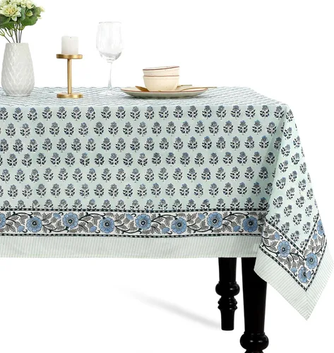 Vista 26 de CPC - Mantel cuadrado 100% algodón, 60 x 60 pulgadas, estampado de bloques indios, mantel para bodas, primavera/verano, barbacoa, verde ágata