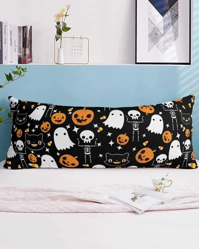 Vista 2 de Funda de almohada negra para Halloween, funda de almohada suave para cama, funda de almohada decorativa de lujo para sofá largo lumbar con cierre