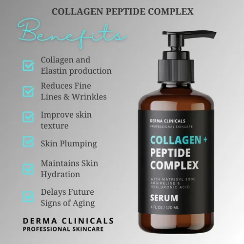 Vista 2 de DERMA CLINICALS Suero de péptido de colágeno con Matrixyl 3000 + Argireline, suero de ácido hialurónico, suero facial de colágeno