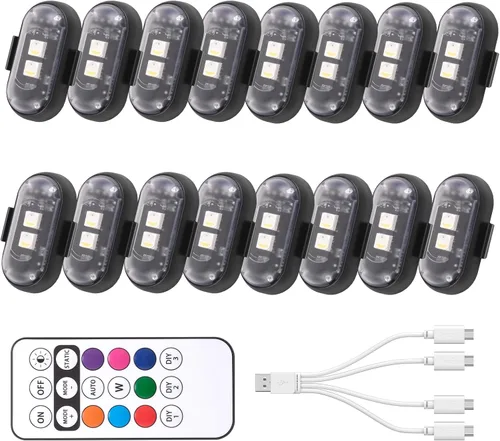 Vista 3 de Luz estroboscópica LED inalámbrica con control remoto, 8 colores, impermeable, anticolisión, carga USB, luces LED de advertencia, luces LED