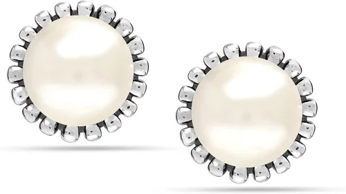 Vista 4 de LeCalla Pendientes de perlas de plata de ley 925 para mujer Aretes de perlas con clip en la espalda Omega para mujer