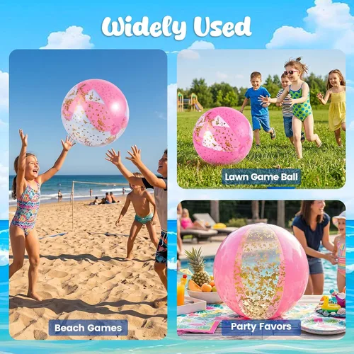 Vista 8 de FUTUREPLUSX 2 bolas de playa con purpurina, juguetes inflables de piscina de 16 pulgadas, para fiesta en la playa