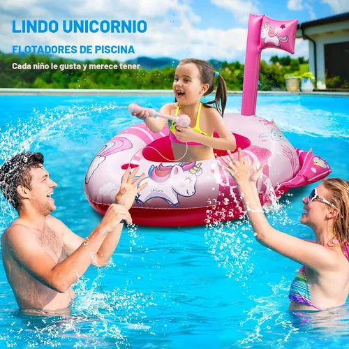 Vista 2 de HopeRock Flotadores de piscina de unicornio para niños pequeños y niños, con pistola de agua, juguetes de piscina para niñas de 3 a 8 años, juguetes
