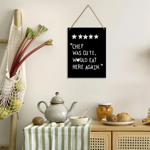 Vista 2 de Letrero colgante de madera con texto en inglés "Chef Was Cute Would Eat Here Again", divertida decoración de pared para comedor, comedor