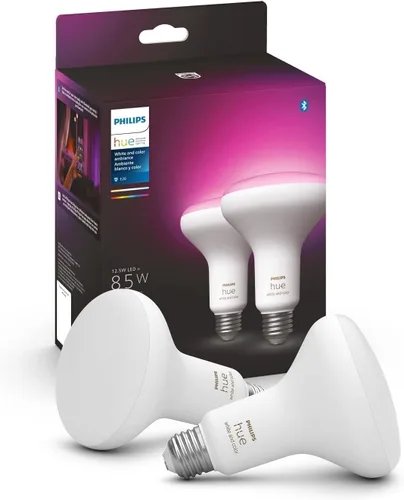 Vista 11 de Philips Hue Smart 85W BR30 Bombilla LED – Ambiente blanco cálido a frío – 1 paquete – 1200 lm – E26 – Interior – Uso con Hue App – Funciona