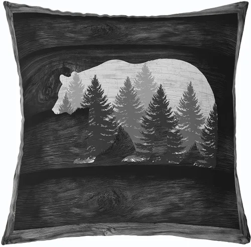 Vista 25 de Cartoon Bear Pillow Cover Cute Wild Animal Paw Print Cushion Cover for Kids Boys Girls Teens Jungle Pine Trees Silhouette Cabin Pillow Case for
