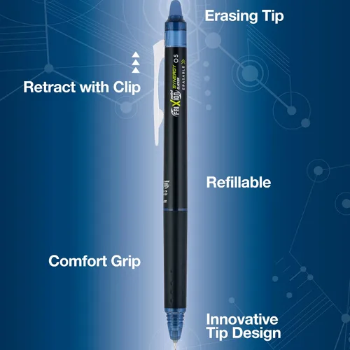 Vista 2 de PILOT Frixion Point Synergy Clicker Retractable & Erasable Gel Ink Pens, 0.5mm Extra Fine Point, Assorted Colors, 3-pack