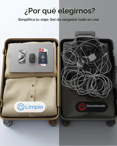 Vista 5 de SUPERONE Cargador de pared retráctil de 62 W con cables USB C dobles