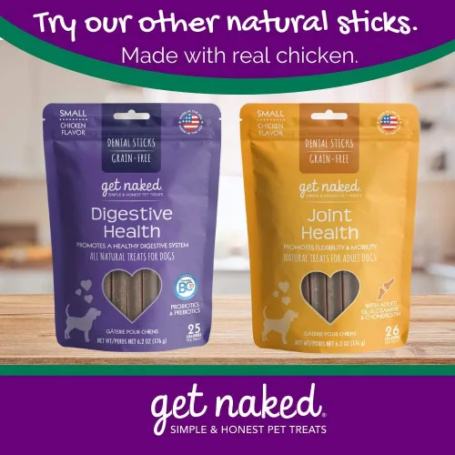 Vista 7 de Get Naked - Palillos dentales masticables para control de peso sin granos para perros pequeños, masticables y golosinas dentales naturales