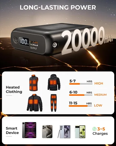 Vista 3 de Chaleco calefactable de 7.4V 20000mAh, batería compatible con ORORO, batería para chaleco térmico con LED, batería recargable para Weamest