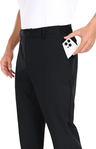 Vista 5 de MoFiz Pantalones de golf ajustados para hombre, con 2 bolsillos con cremallera, ligeros, elásticos, casuales, para viajes, trabajo, para hombre