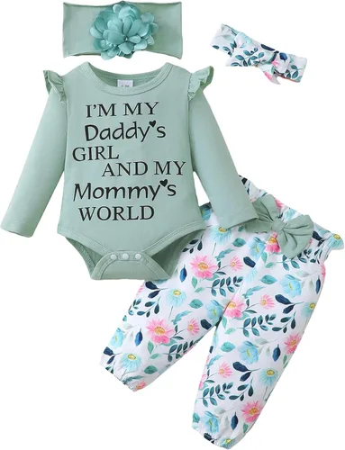Vista 80 de SUNNY PIGGY Ropa para bebé recién nacida, con volantes, mameluco de algodón floral, conjunto de pantalones de algodón para niñas