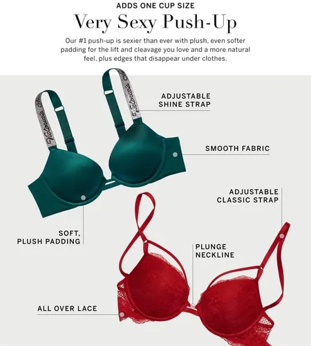 Vista 4 de Victoria's Secret Shine Strap Push Up Bra, Adds One Cup Size, Very Sexy Collection (32A-38DDD)