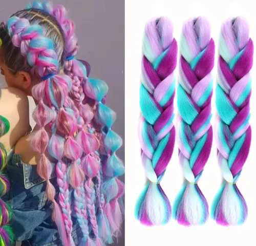 Vista 5 de Extensiones de cabello trenzado sintético degradado Zhuoqi hair, trenzas trenzadas al crochet, 24 pulgadas, 3 unidades/paquete, 3.53 onzas, dos tres