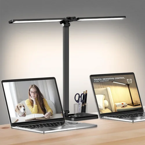 Vista 7 de CHARYJOD Lámpara de escritorio LED retráctil regulable con puerto de carga USB, 50 modos de iluminación, brazo doble oscilante, arquitecto, lámpara