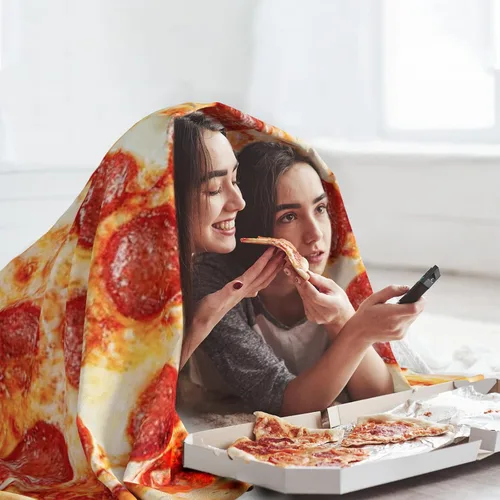 Vista 5 de QiyI Manta de pizza para adultos y niños, 2.0 manta gigante de comida de doble cara, divertidos regalos de pizza, mantas redondas de tacos novedosos