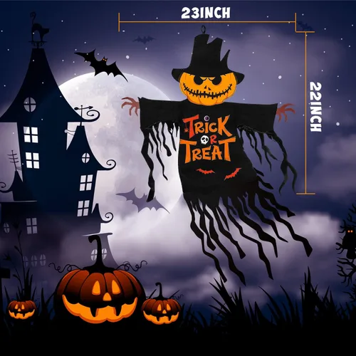 Vista 7 de Bandera de Jardín de Halloween para Exteriores Decoraciones al Aire Libre Impresas Doble Cara, Calabaza Fantasma Banderas de Patio para Invierno