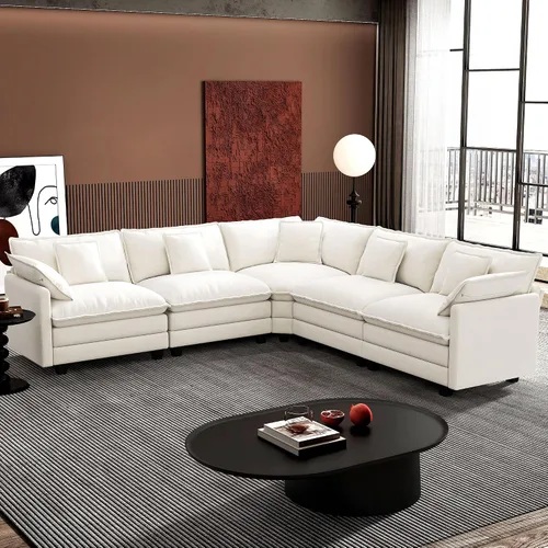 Vista 15 de Ihanherry - Sofá de nube de 3 plazas en L, modular, de asiento profundo, para sala de estar, cómodo cojín de asiento tapizado de doble capa, tela