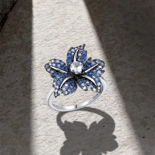 Vista 3 de Santuzza Anillo de plata de ley con piedras preciosas para mujer