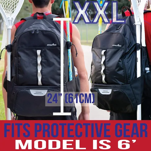 Vista 2 de Athletico Lacrosse Bag - Mochila extra grande para equipo de hockey sobre césped - Dos soportes para palos y compartimento separado para tacos