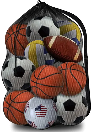 Vista 7 de Bolsa de malla resistente, organizador de almacenamiento de equipo deportivo para fútbol, baloncesto, voleibol, fútbol, béisbol y natación