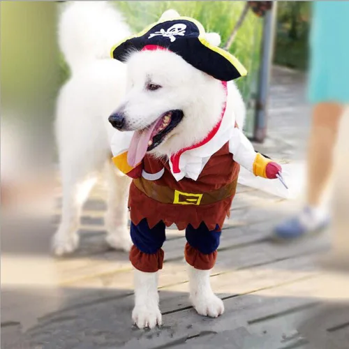 Vista 3 de Mikayoo Disfraz de piratas del Caribe a la moda, traje de Halloween con sombrero, disfraz para perro y gato (S)