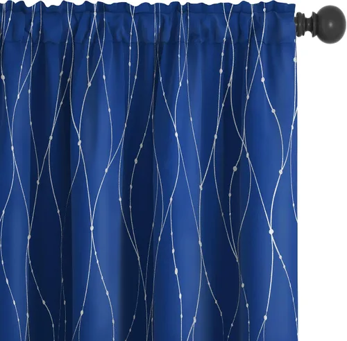 Vista 8 de Deconovo - Cortinas opacas con diseño de líneas onduladas y lunares, para dormitorio y sala de estar.