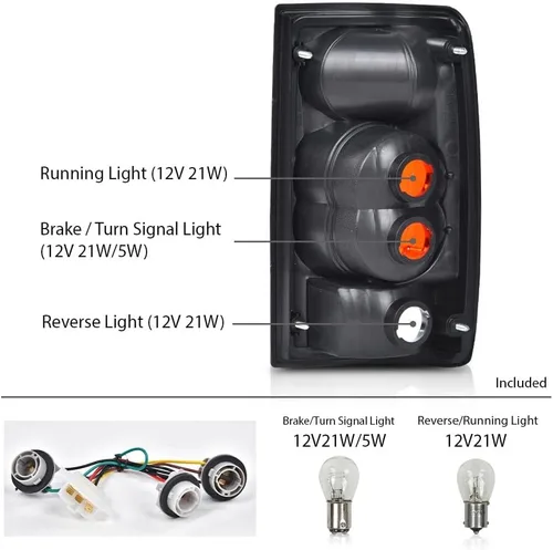 Vista 4 de G-PLUS Luces traseras lámpara de freno con bombillas compatible con Toyota Hilux Pickup Truck 1989-1995 8156089166, 8155089166, TO2800105, TO2801105