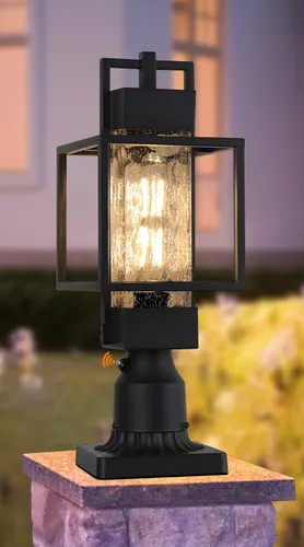 Vista 7 de Lámpara de poste para exteriores de 18 pulgadas de alto del anochecer al amanecer con cable de 120 V, poste de aluminio impermeable con base