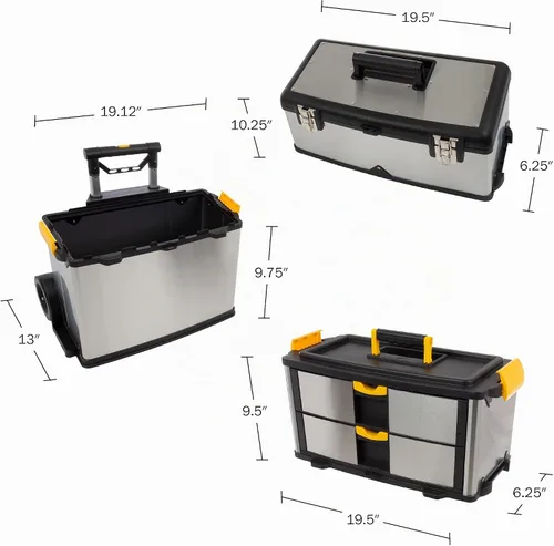 Vista 2 de Stalwart 75-7577 masivo y móviles 3 partes acero inoxidable caja de herramientas