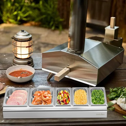 Vista 6 de Onlyfire Estación de Ingredientes para Pizza, Recipientes de Condimentos y Especias de Acero Inoxidable con Tapa y Bandejas de 5 Compartimentos