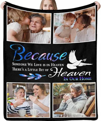 Vista 12 de LOSARON Mantas conmemorativas personalizadas con fotos por pérdida de madre, papá, abuela en el cielo en memoria amorosa de flores rojas, 6 fotos