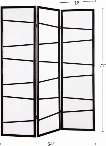Vista 6 de Roundhill Furniture Divisor de habitación con pantalla de 3 paneles, color negro