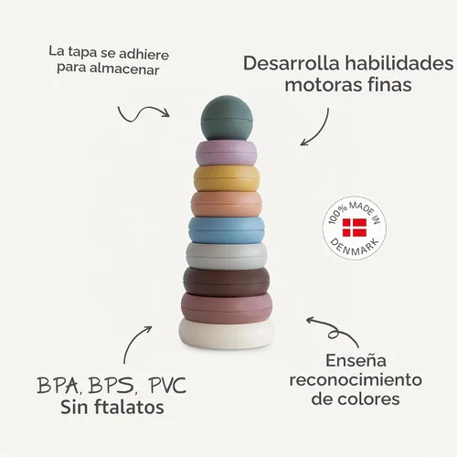 Vista 2 de Mushie - Anillos apilables de juguete Fabricado en Dinamarca