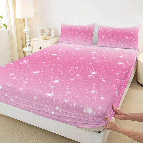Vista 4 de Erosebridal Juego de sábanas bajeras de color rosa degradado para niñas, tamaño individual, Gittler Galaxy Gittler, color rosa claro, pastel