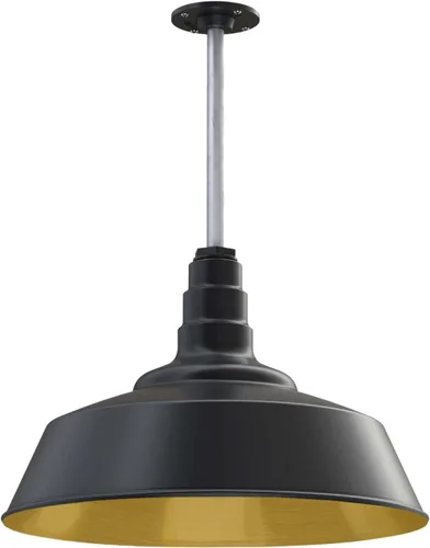 Vista 10 de Steel Lighting Co. Manhattan Warehouse Light Colgante montado en el techo Cúpula de 20 pulgadas vástago de 12 pulgadas Luz de granero