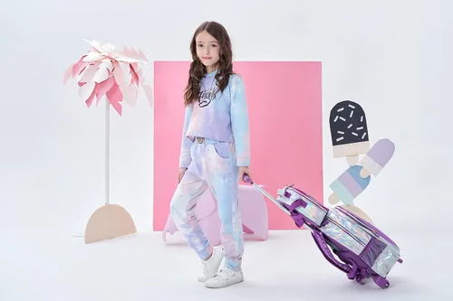 Vista 5 de Mochila con ruedas para niñas, mochila con ruedas, mochila para niñas, para la escuela, unicornio, reversible, con lentejuelas, Púrpura