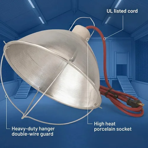 Vista 2 de FarmTek lk1011 Standard Duty Brooder Luz Efficient Aluminum Heat Reflector, Durable Porcelain Socket, Safety Double Wire Guard, Hatchling &