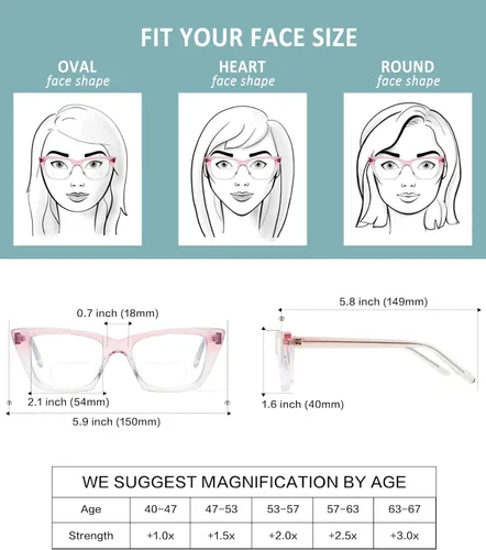 Vista 4 de Gafas de lectura bifocales para mujer, de gran tamaño, ojo de gato, luz azul, para lector de computadora, elegantes y ligeras, a la moda