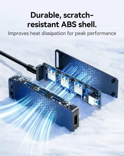 Vista 7 de VENTION Hub USB 3.0 para laptop, divisor de puerto USB múltiple, adaptador extensor USB ultrafino, transferencia rápida de datos de 4 puertos