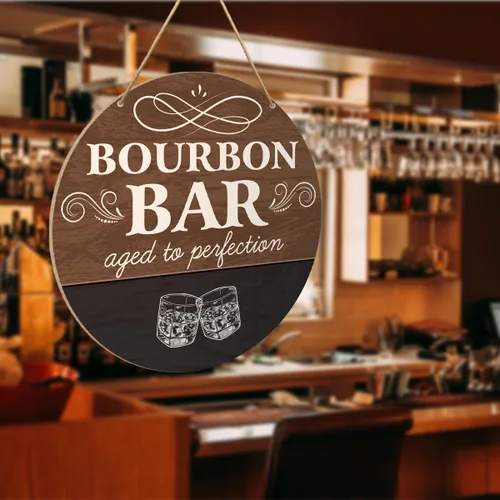 Vista 5 de Letrero de pared con diseño de bar de Bourbon, decoración rústica de madera para colgar, 10.2 x 10.2 pulgadas