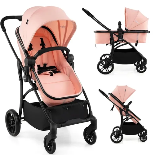 Vista 11 de INFANS Cochecito de bebé 2 en 1, cochecito convertible con moisés, asiento reversible, respaldo ajustable, plegable con una mano, cochecito compacto
