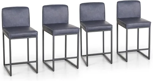 Vista 38 de Sophia & William Taburete de bar negro, altura de mostrador de 24 pulgadas con respaldo, sillas de bar modernas de piel sintética para cocina, 1