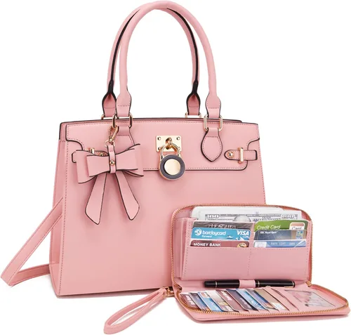 Vista 8 de Qiyuer Bolsos y carteras para mujer Set con asa superior, bolso de hombro, bolso de mano, bolso de trabajo con cartera a juego y monedero a juego 2
